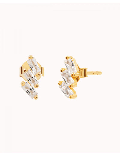 Boucles d'oreilles à tige avec 3 zircons taille baguette