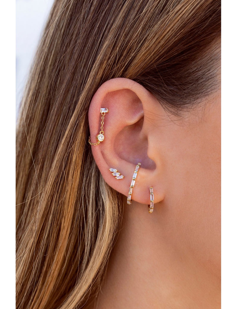 3 Baguette CZ Stud Earrings