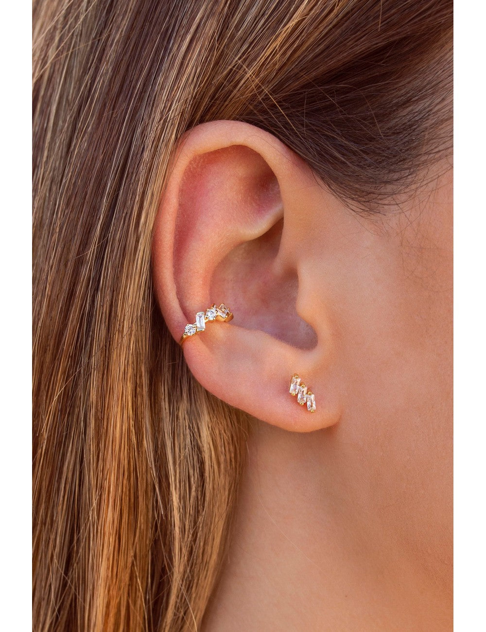 3 Baguette CZ Stud Earrings