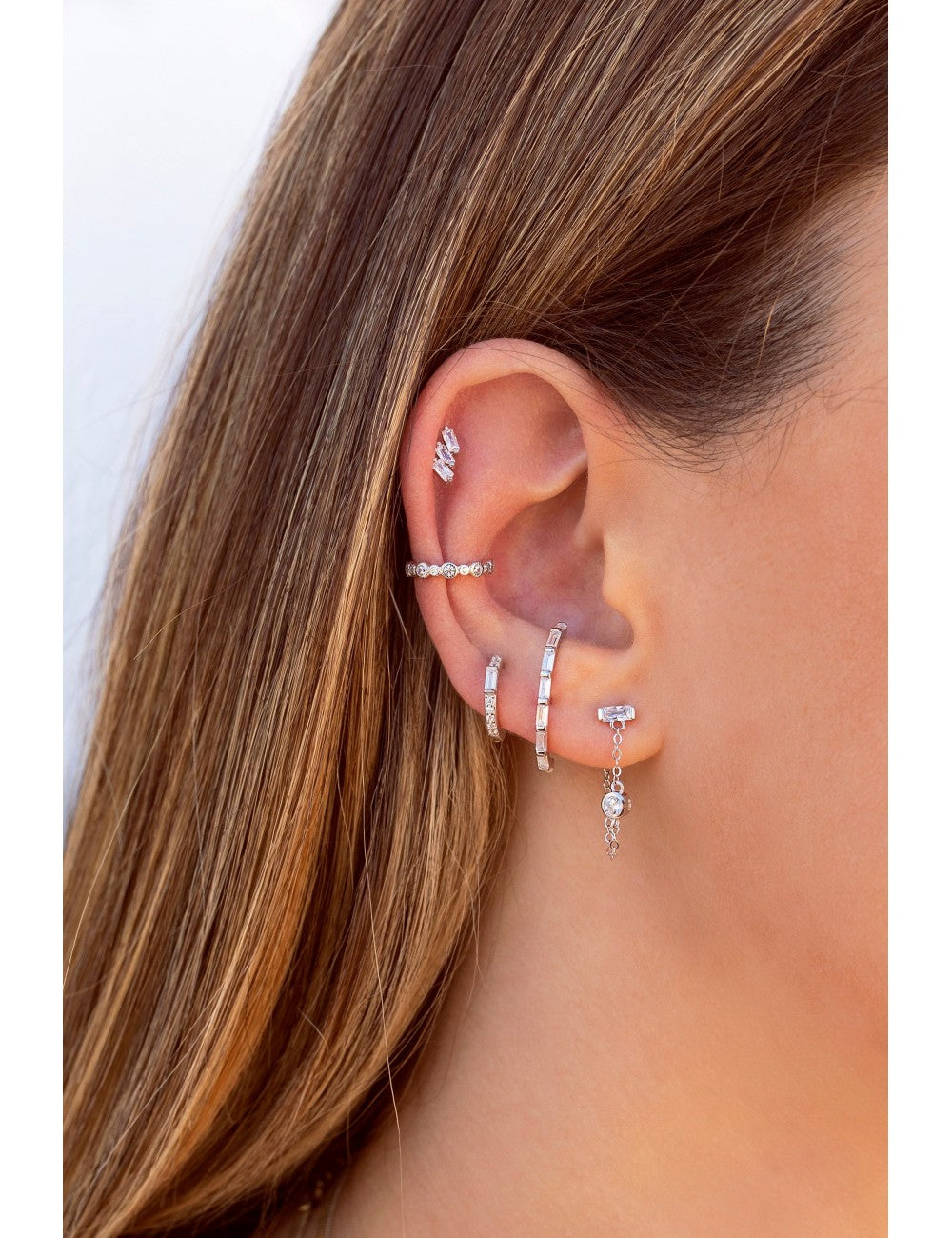 3 Baguette CZ Stud Earrings