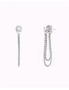 3 prongs Round CZ Dangling Double Ball Chain Stud Earrings