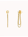3 prongs Round CZ Dangling Double Ball Chain Stud Earrings