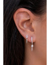Baguette CZ Stud Earrings With Dangling Spike Charm - Two Sizes Available