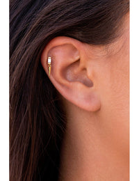 Baguette CZ Stud Earrings With Dangling Spike Charm - Two Sizes Available