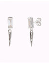 Baguette CZ Stud Earrings With Dangling Spike Charm - Two Sizes Available