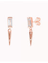 Baguette CZ Stud Earrings With Dangling Spike Charm - Two Sizes Available