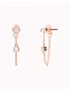 Baguette & Round CZ Dangling Chain Stud Earrings