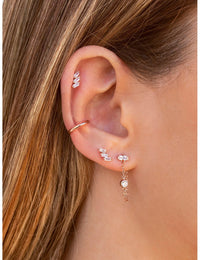 Baguette & Round CZ Dangling Chain Stud Earrings