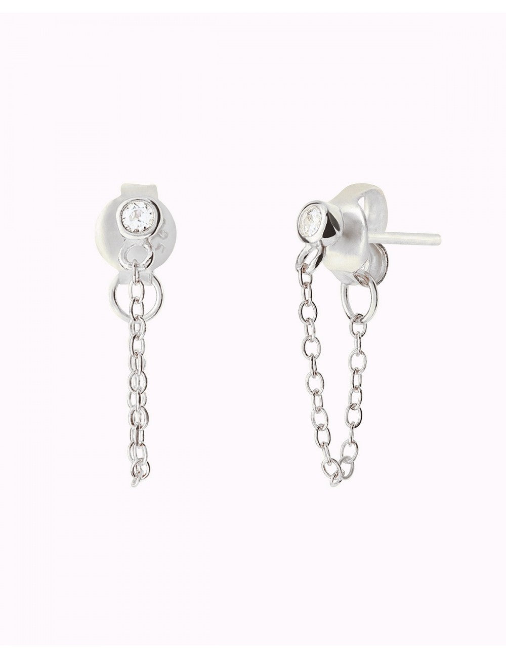 Round CZ Dangling Chain Stud Earrings