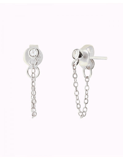 Round CZ Dangling Chain Stud Earrings