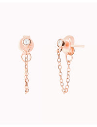 Round CZ Dangling Chain Stud Earrings