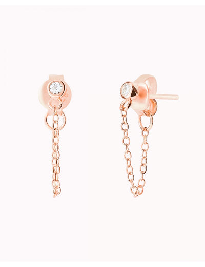 Round CZ Dangling Chain Stud Earrings