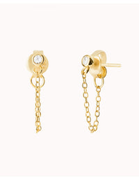 Round CZ Dangling Chain Stud Earrings