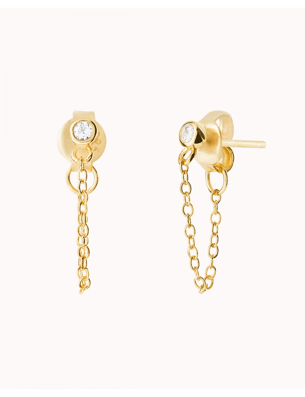 Round CZ Dangling Chain Stud Earrings