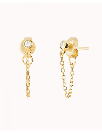 Round CZ Dangling Chain Stud Earrings
