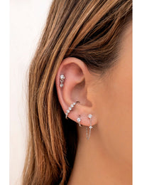 4 Prong Setting Round CZ Dangling Chain Stud Earrings