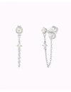 4 Prong Setting Round CZ Dangling Chain Stud Earrings