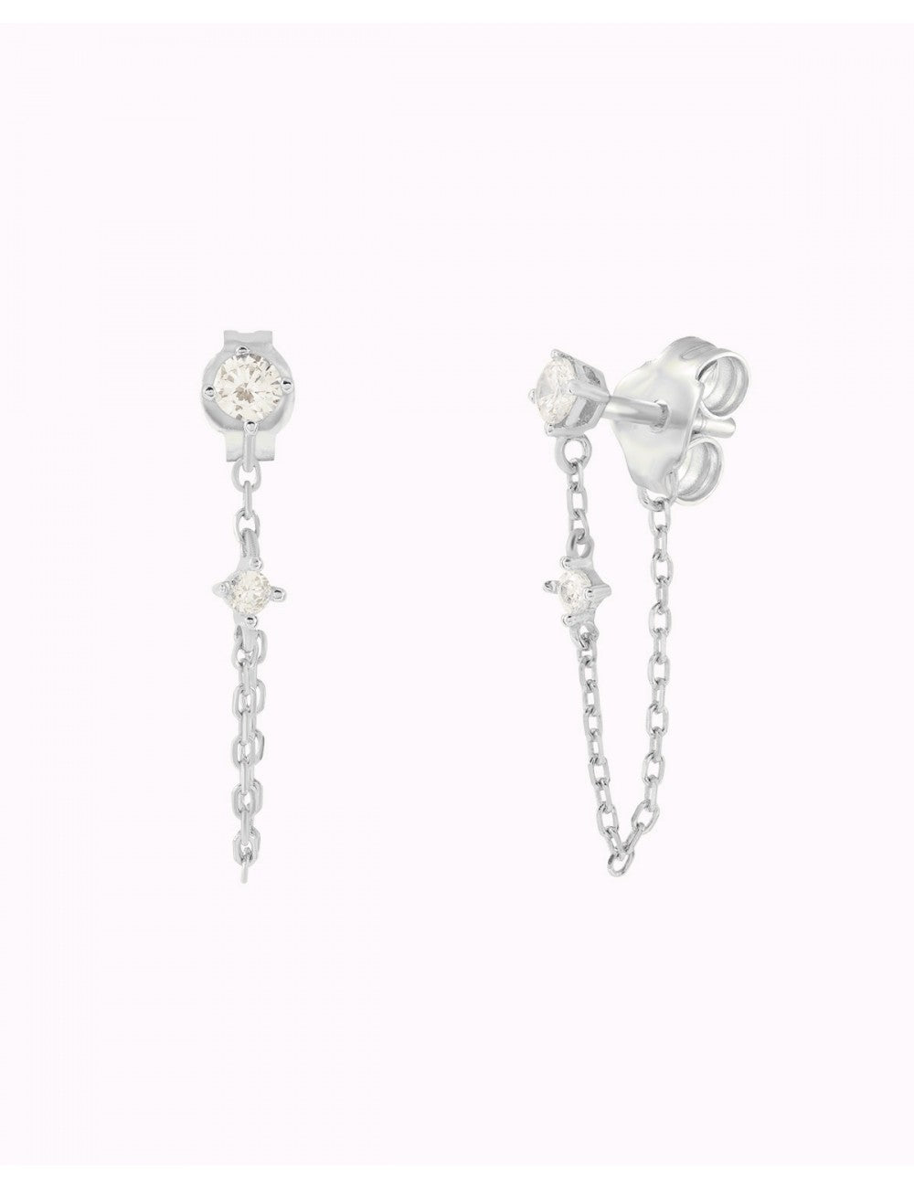 4 Prong Setting Round CZ Dangling Chain Stud Earrings