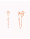 4 Prong Setting Round CZ Dangling Chain Stud Earrings