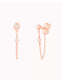 4 Prong Setting Round CZ Dangling Chain Stud Earrings