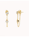 Boucles d'oreilles à tige avec chaîne suspendue et zircons taille ronde sertis en lunette