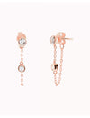 Boucles d'oreilles à tige avec chaîne suspendue et zircons taille ronde sertis en lunette