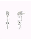 Boucles d'oreilles à tige avec chaîne suspendue et zircons taille ronde sertis en lunette