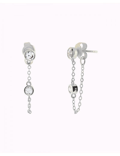 Boucles d'oreilles à tige avec chaîne suspendue et zircons taille ronde sertis en lunette
