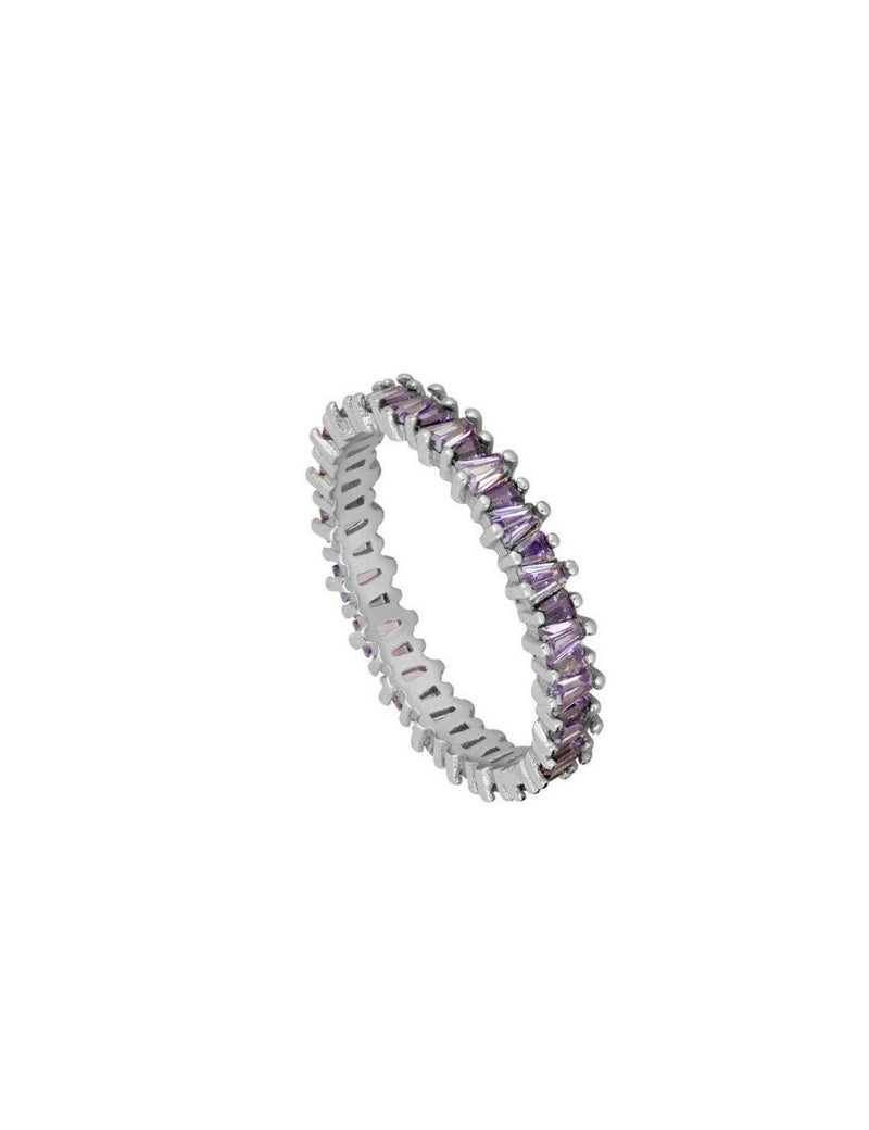 Tapered Baguette CZ Eternity Band Ring - Available in White, Black and Purple