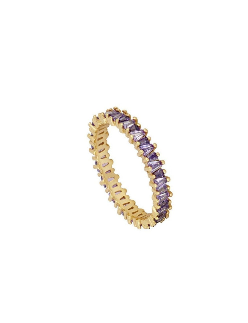 Tapered Baguette CZ Eternity Band Ring - Available in White, Black and Purple