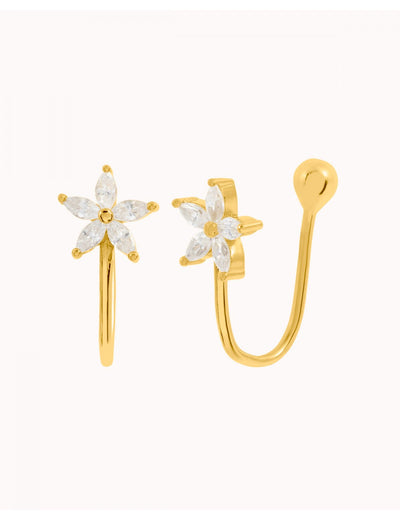 Pendientes ear cuff finos con flor de circonitas en talla marquesa