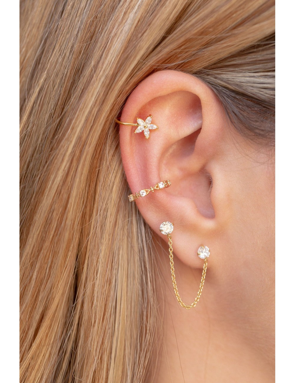 Marquise CZ Flower Shaped Ear Cuff Earrings
