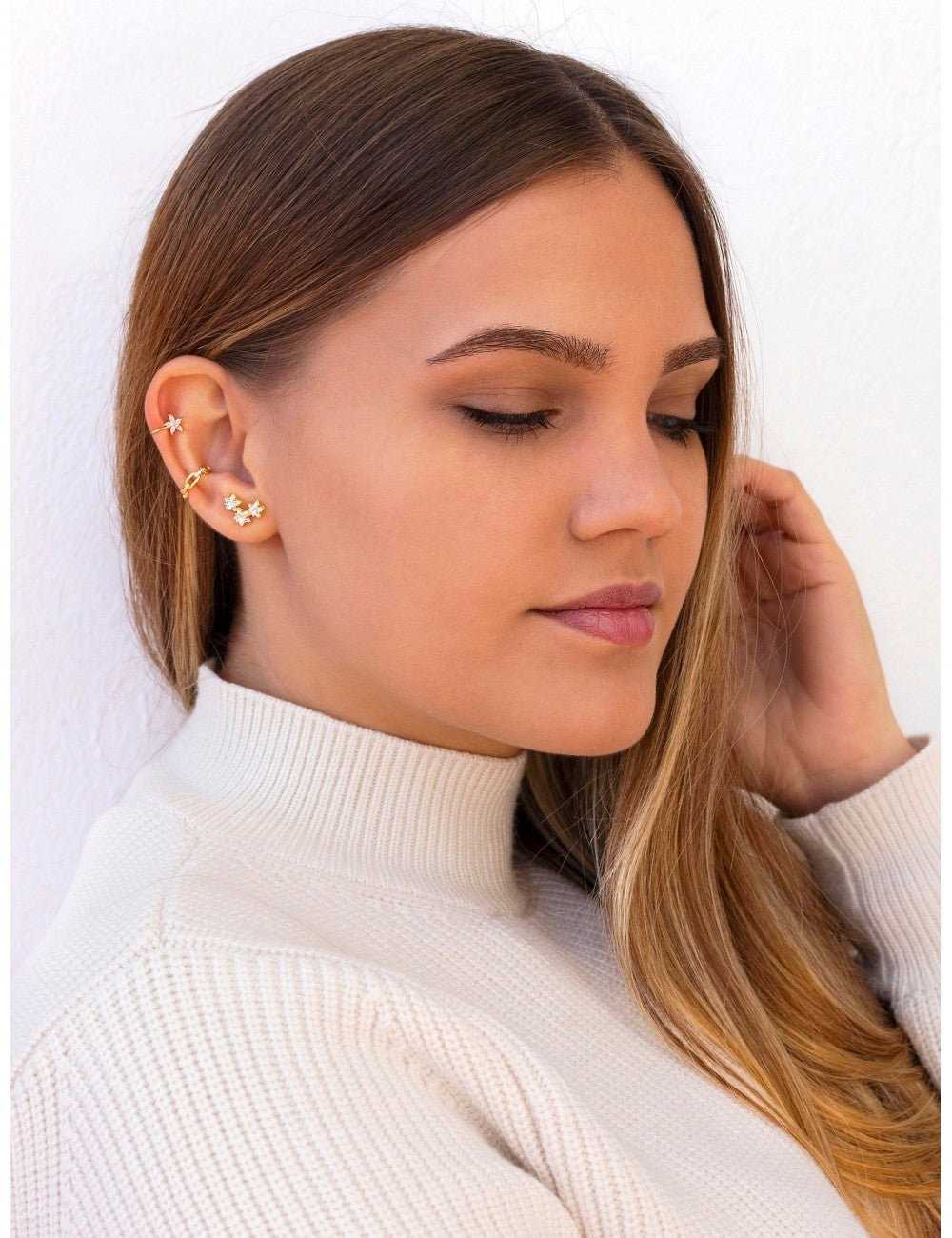 Marquise CZ Flower Shaped Ear Cuff Earrings