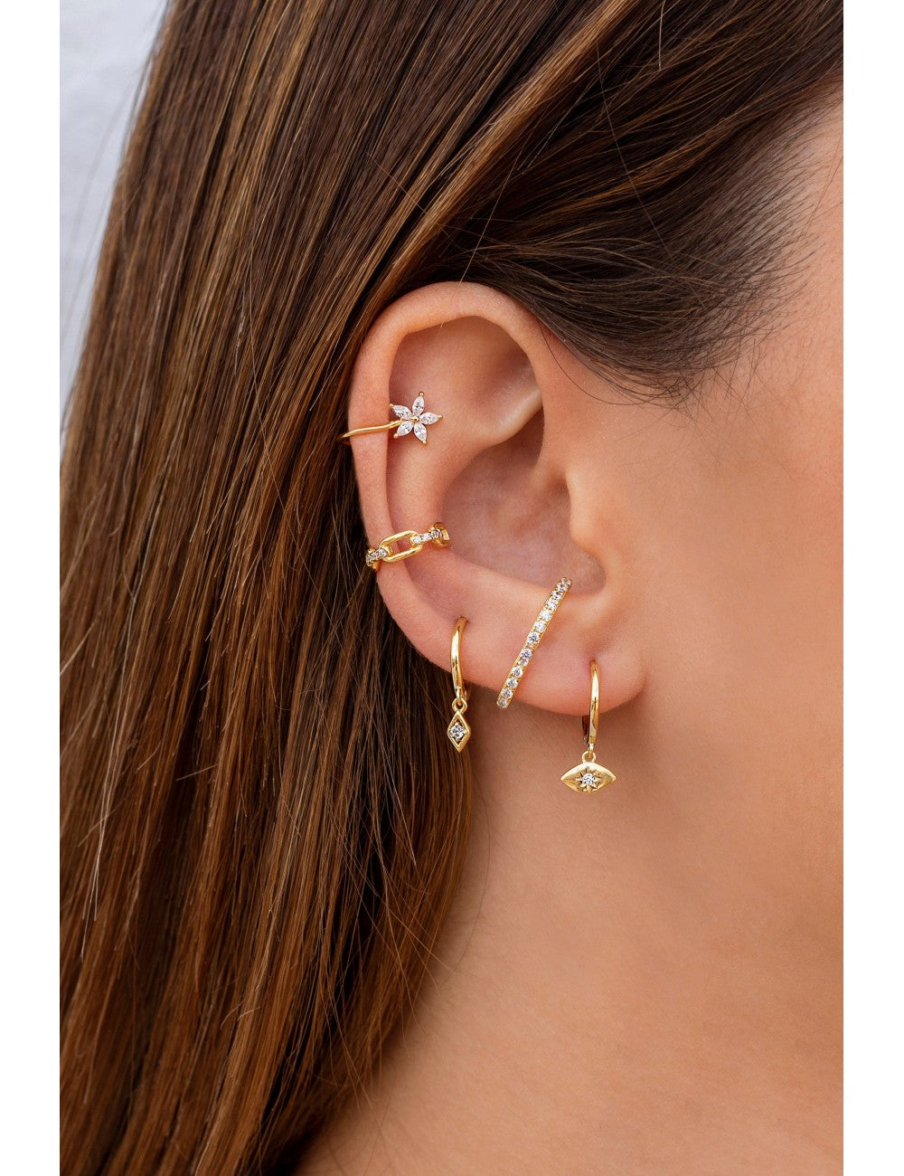 Marquise CZ Flower Shaped Ear Cuff Earrings