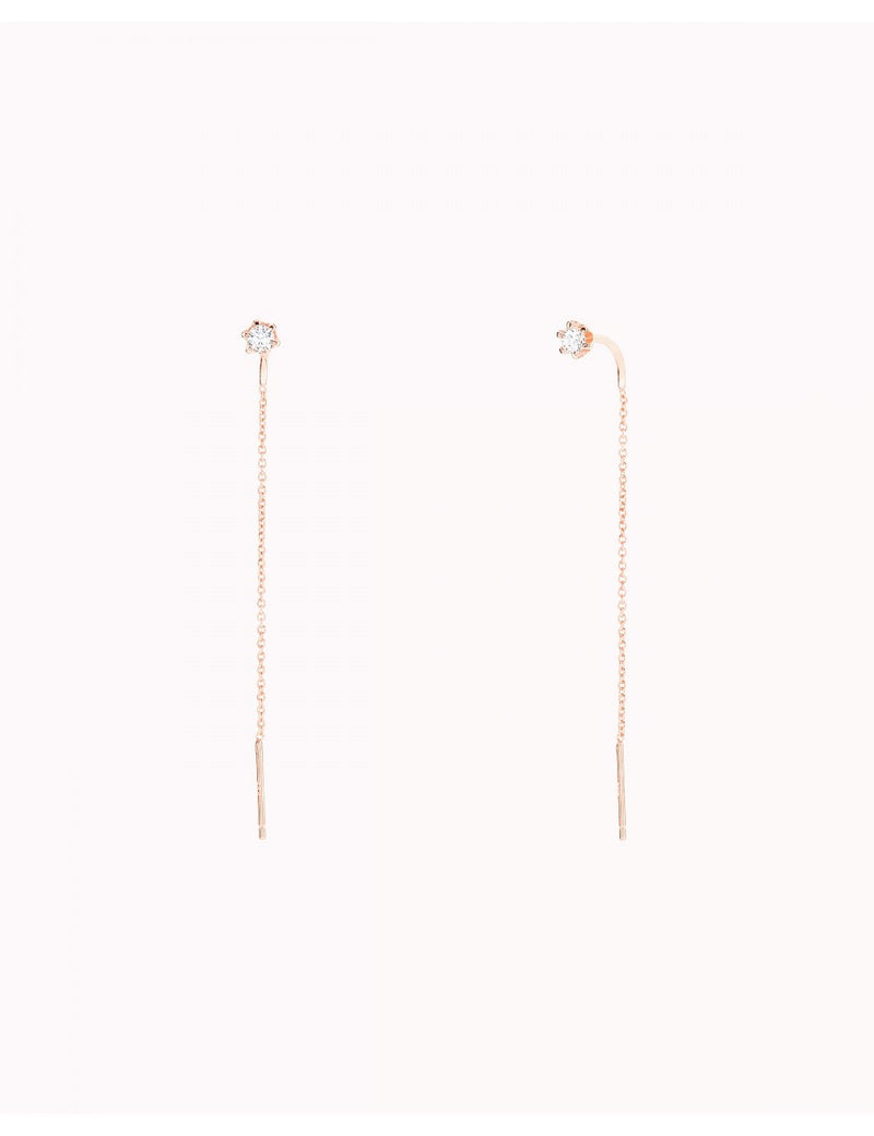 6 Prong CZ Threader Chain Earrings