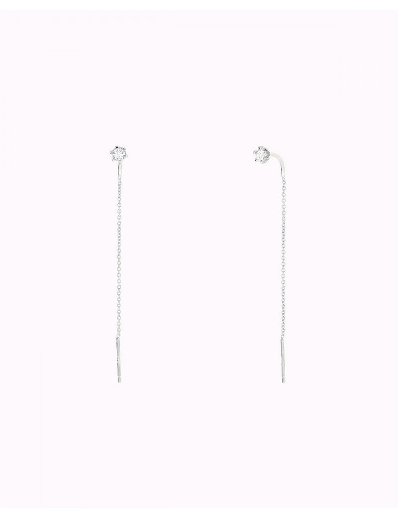 6 Prong CZ Threader Chain Earrings