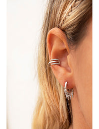 Boucles d'oreilles manchettes d'oreilles conques à trois bandes avec zircons sertis pavé