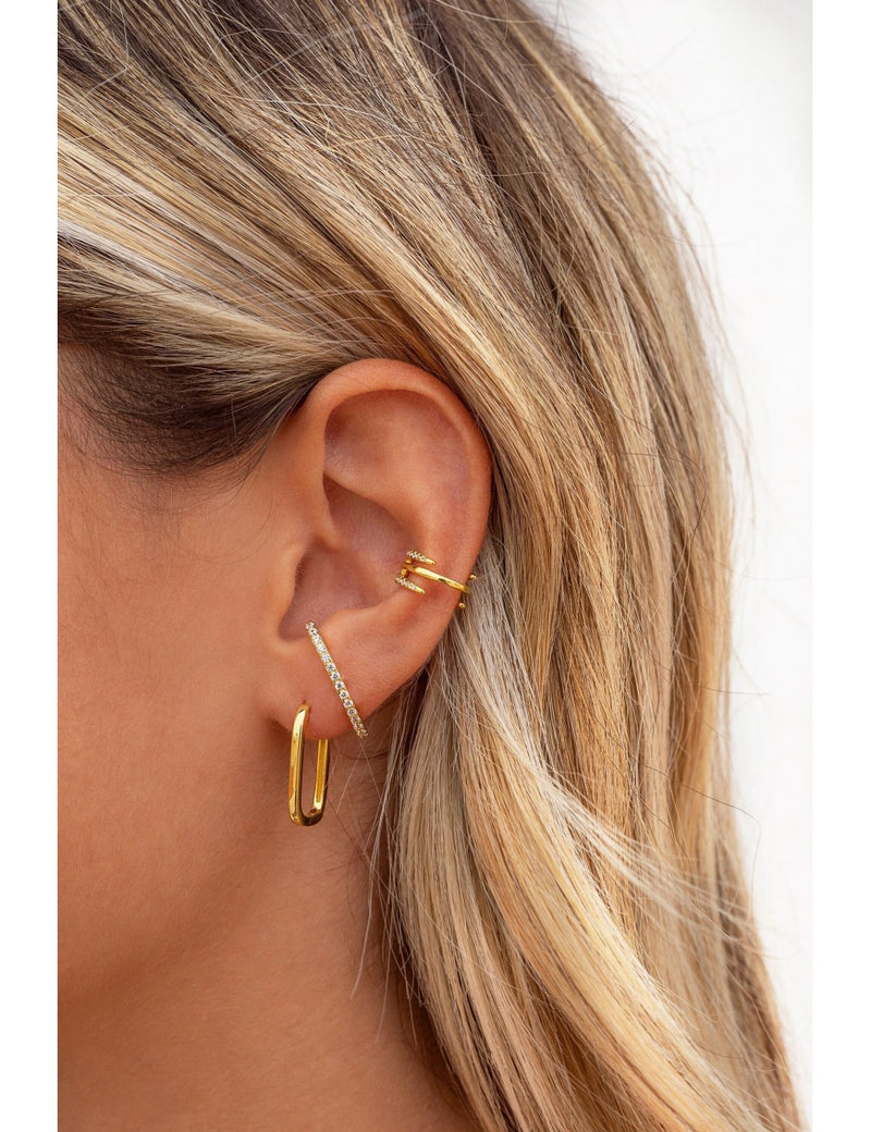 Boucles d'oreilles manchettes d'oreilles conques à trois bandes avec zircons sertis pavé