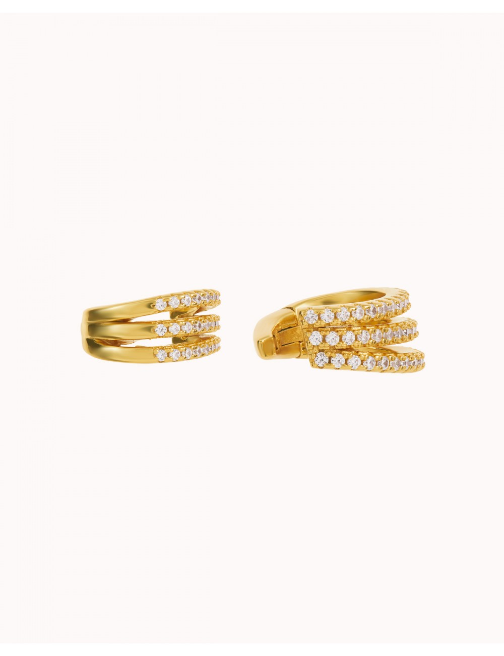 Pendientes conch ear cuff triple con circonitas en pavé y sistema de bisagra