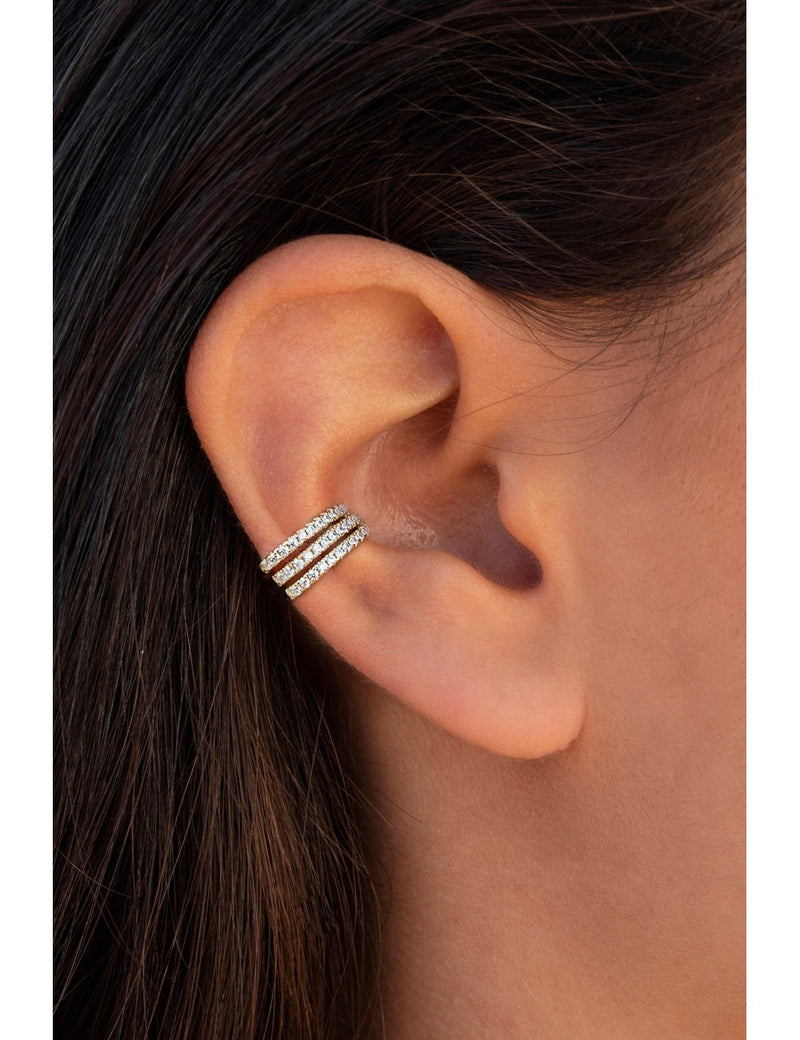 Pendientes conch ear cuff triple con circonitas en pavé y sistema de bisagra