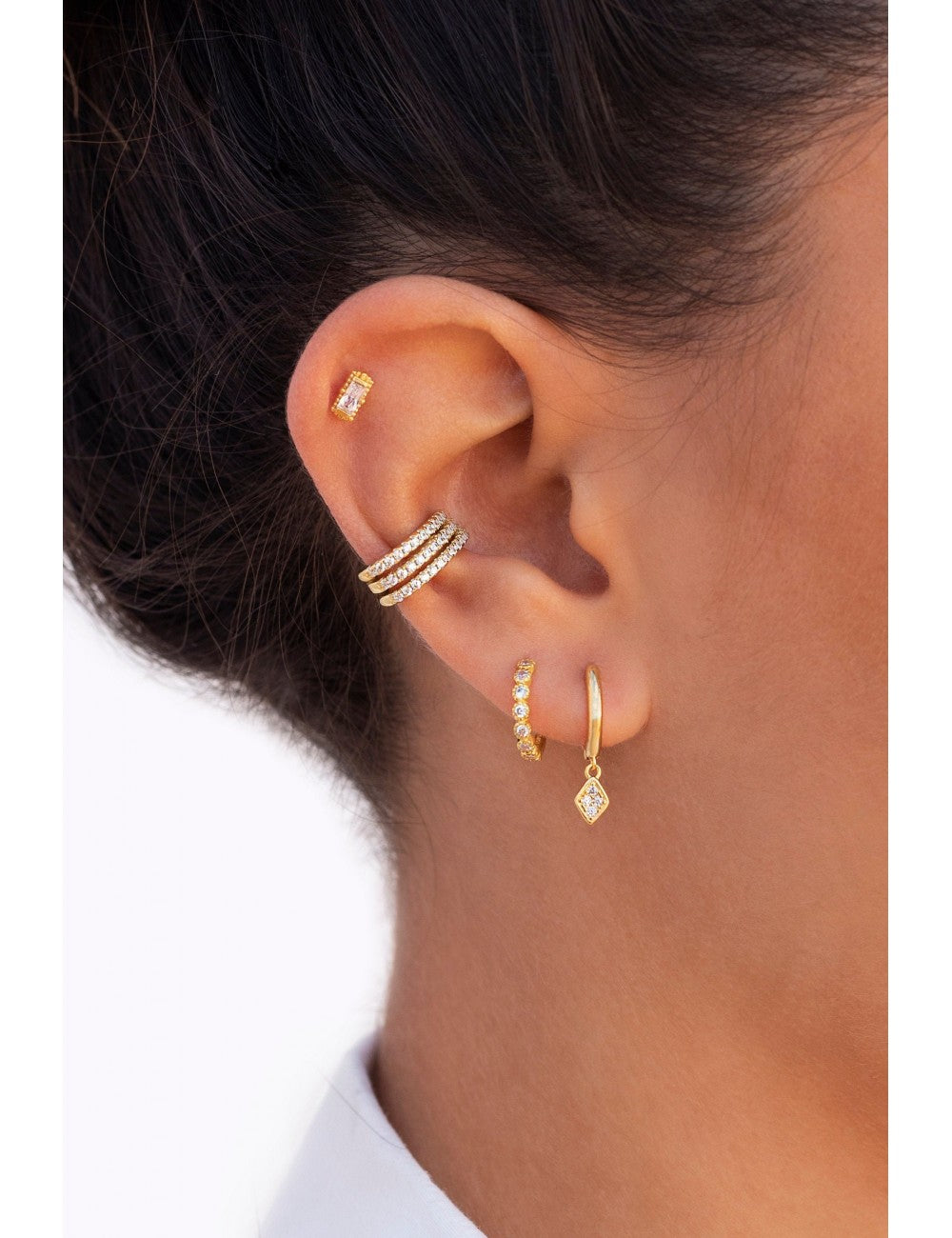 Pendientes conch ear cuff triple con circonitas en pavé y sistema de bisagra