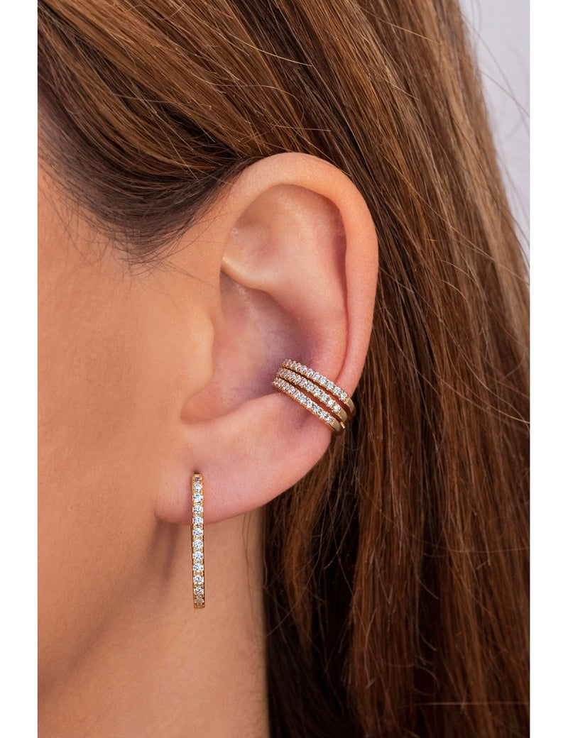 Pendientes conch ear cuff triple con circonitas en pavé y sistema de bisagra
