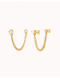 Boucles d'oreilles piercing double zircone avec chaîne gourmette