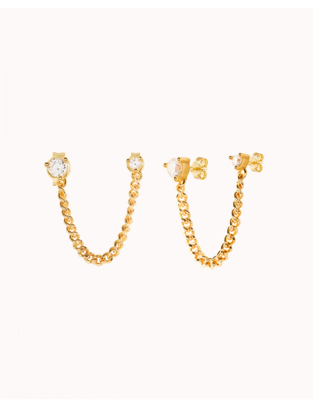 Boucles d'oreilles piercing double zircone avec chaîne gourmette