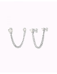 Boucles d'oreilles piercing double zircone avec chaîne gourmette