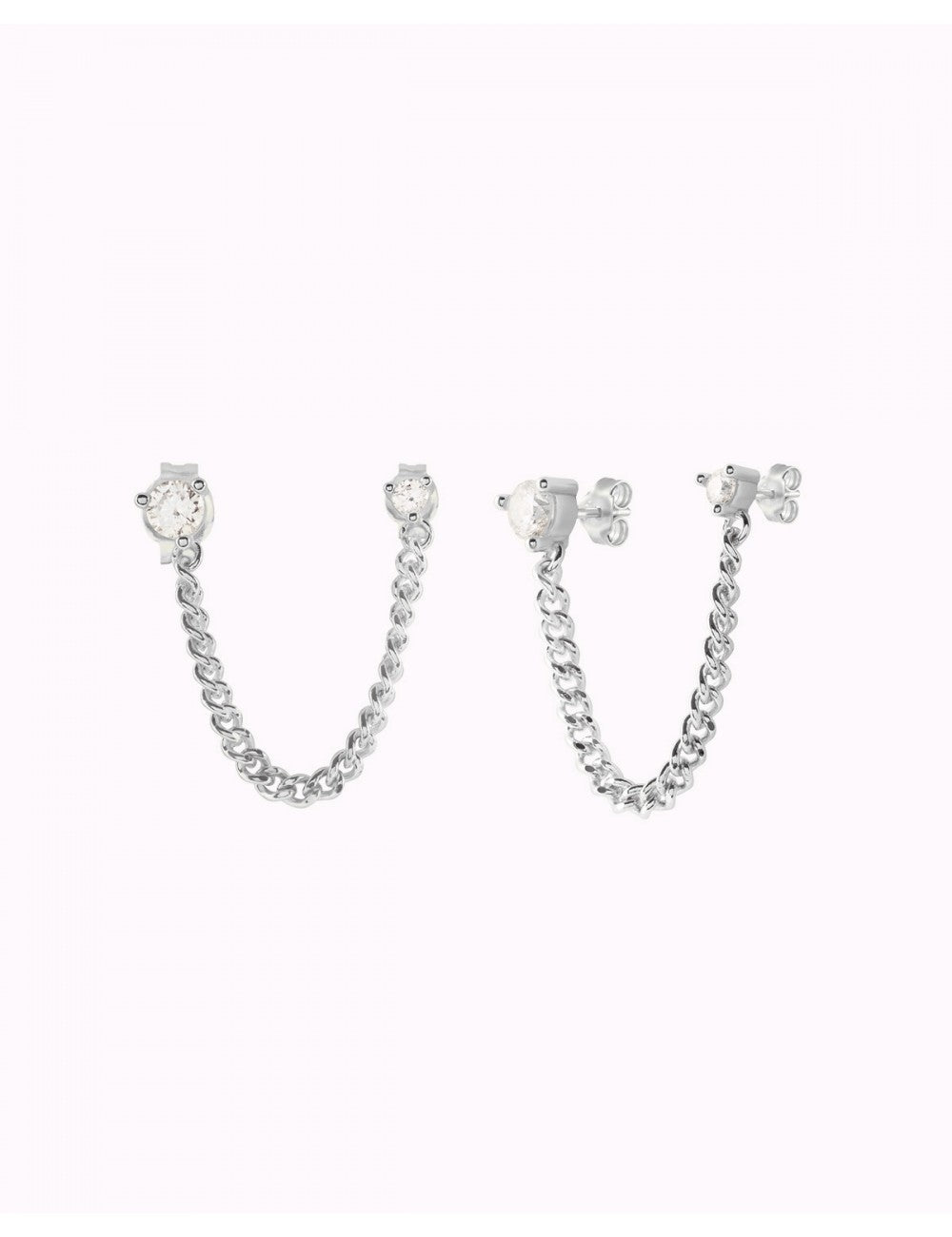 Boucles d'oreilles piercing double zircone avec chaîne gourmette