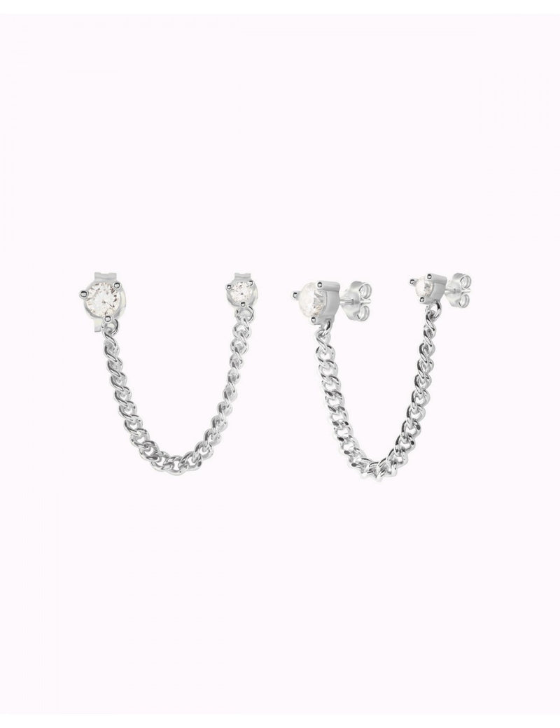 Boucles d'oreilles piercing double zircone avec chaîne gourmette