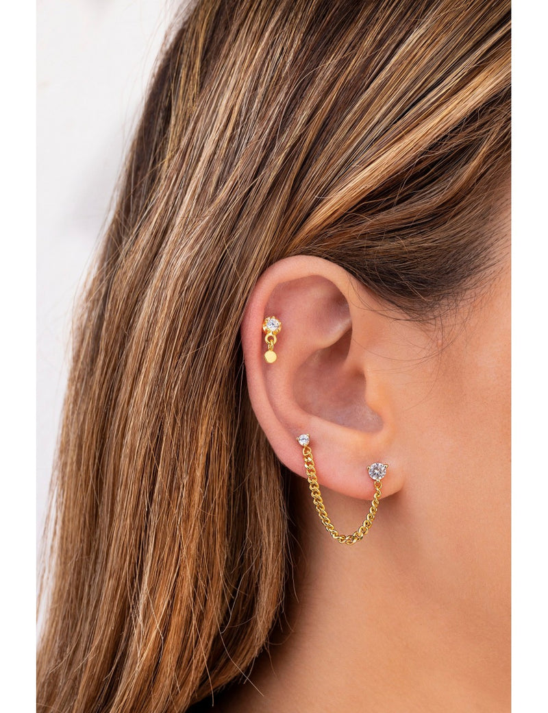 Boucles d'oreilles piercing double zircone avec chaîne gourmette