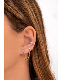 Boucles d'oreilles piercing double zircone avec chaîne gourmette