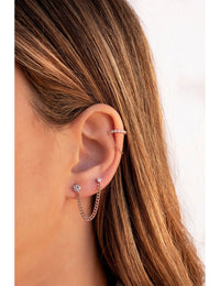 Boucles d'oreilles piercing double zircone avec chaîne gourmette